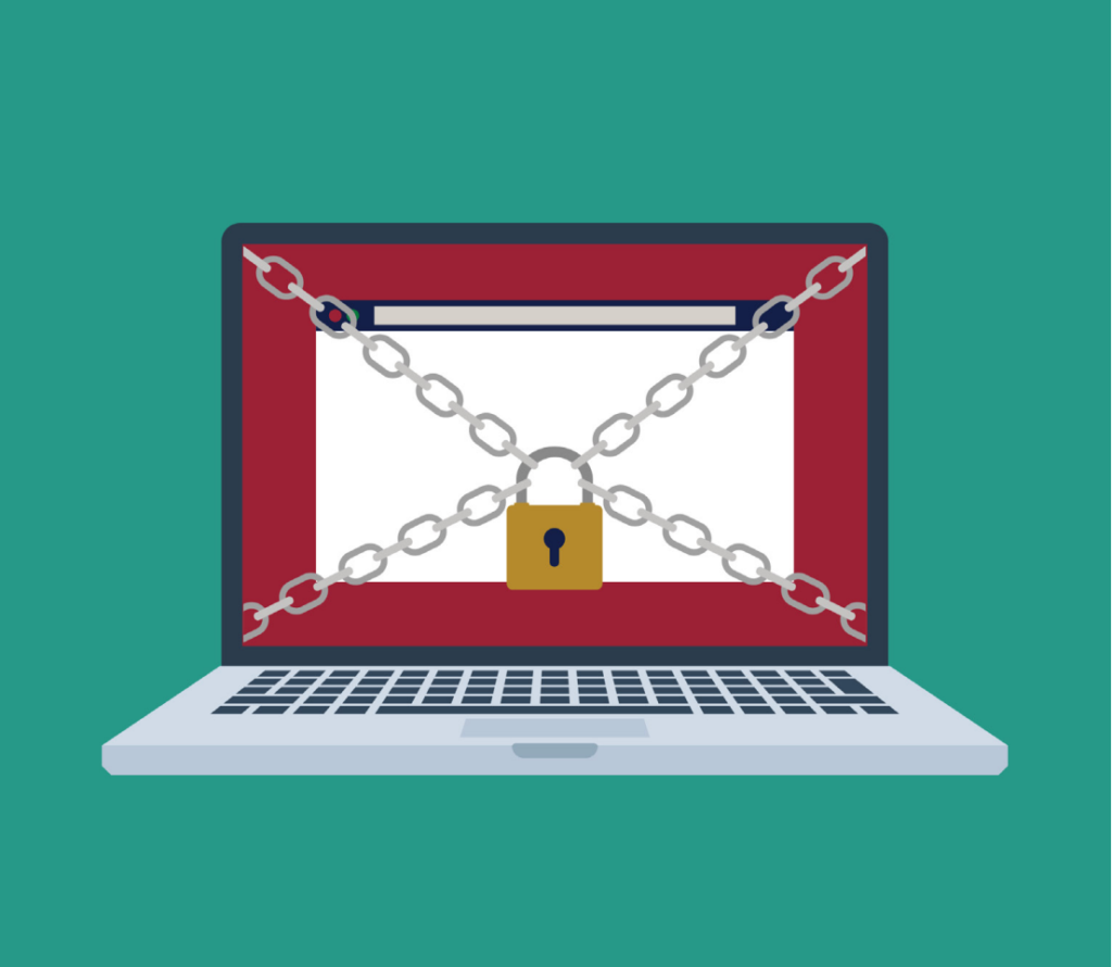 A computer secured with a padlock